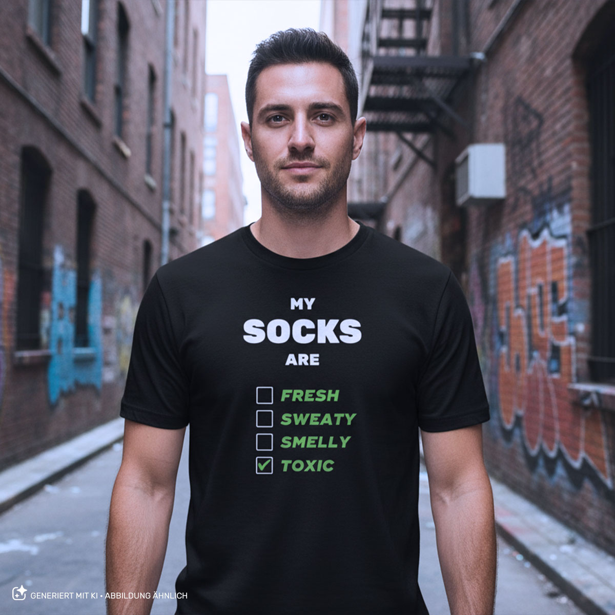 T-SHIRT - MY SOCKS ARE - SCHWARZ