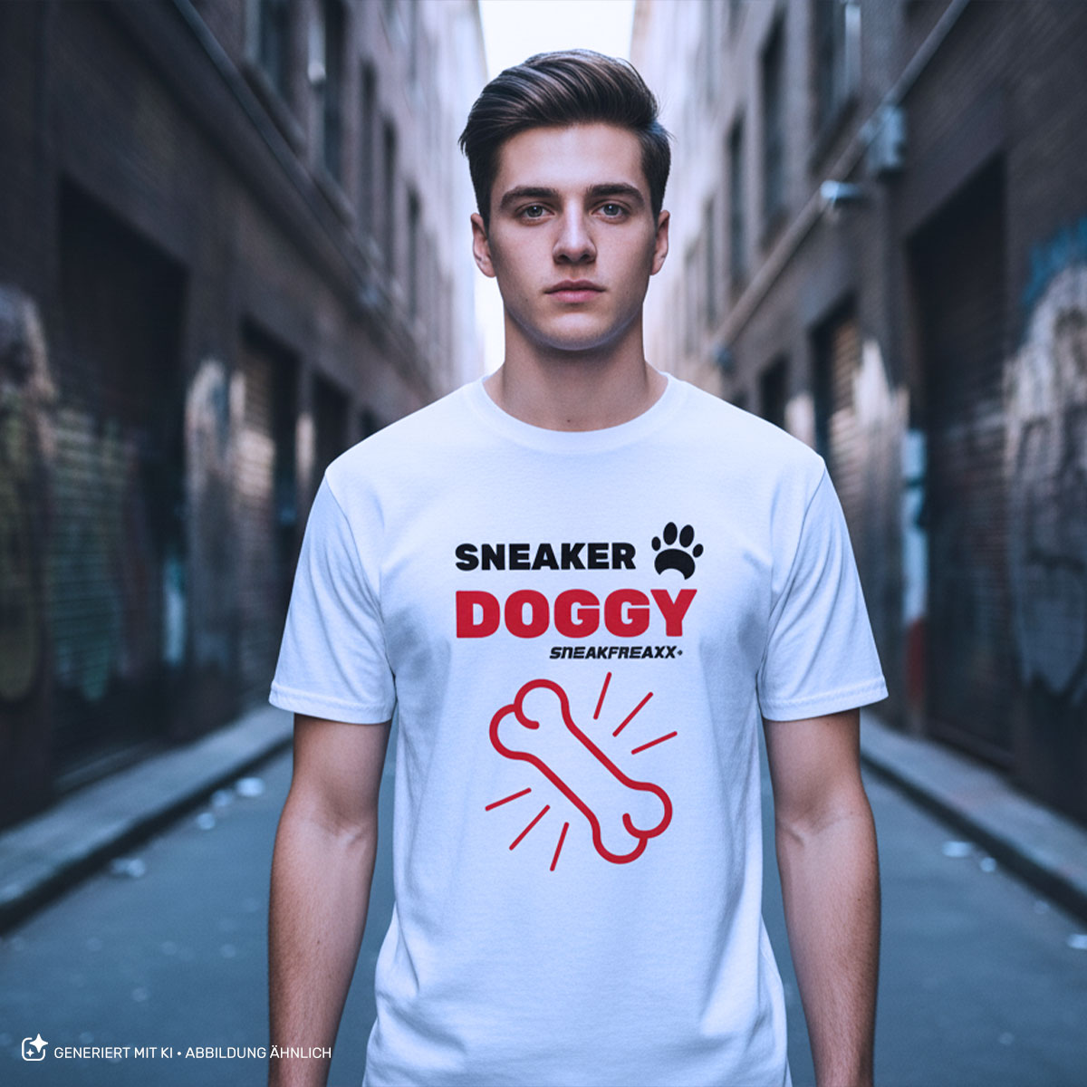 T-SHIRT - SNEAKER DOGGY BONES - WEISS