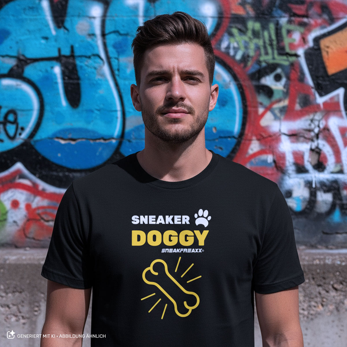 T-SHIRT - SNEAKER DOGGY BONES - SCHWARZ